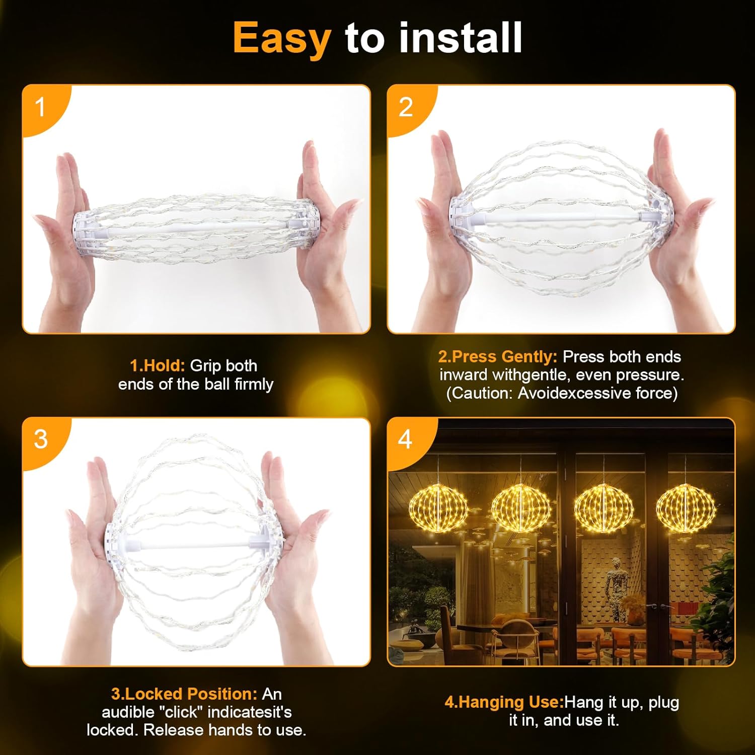 Auting Outdoor Ball String Lights, Hanging Tree Garden Lights - 2 Pack 11.8" Sphere Light with Plug for Party Wedding Yard Garden Porch Patio Decoration(Warm White)
