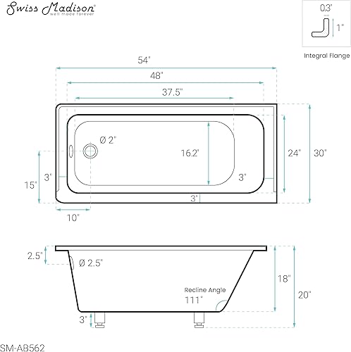 Miniatura 89 de Swiss Madison Voltaire - Bañera de alcoba de drenaje a mano izquierda de 60 x 30 pulgadas Bisque Brillante