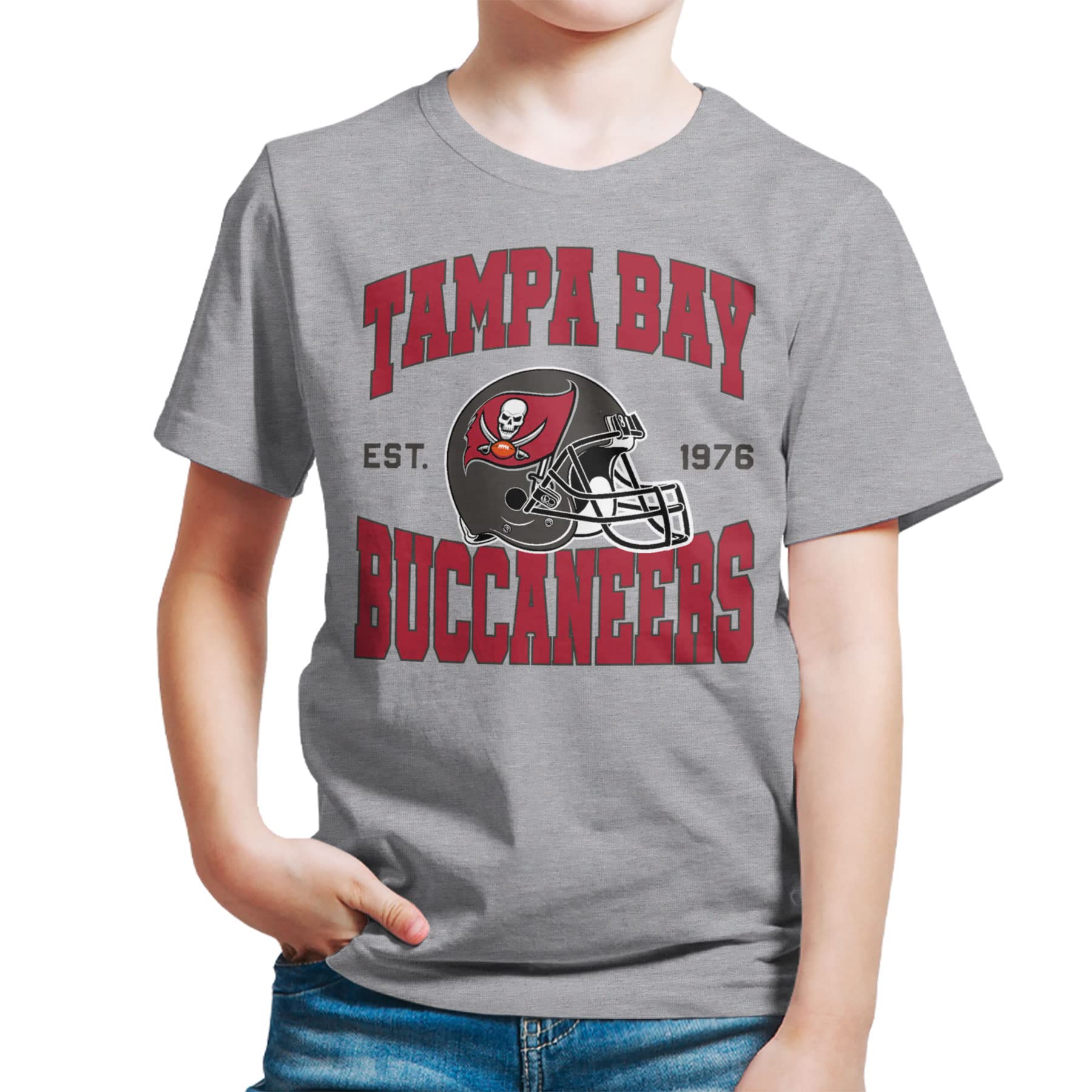 Junk Food Tampa Bay Buccaneers Team Helmet NFL Youth T-Shirt, Athletic Heather, 16-17 Years UK
