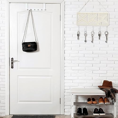 Miniatura 7 de TecUnite Llavero bohemio para pared, ganchos decorativos para colgar en la pared, gancho rústico para llaves de pared, bonito soporte para llaves de