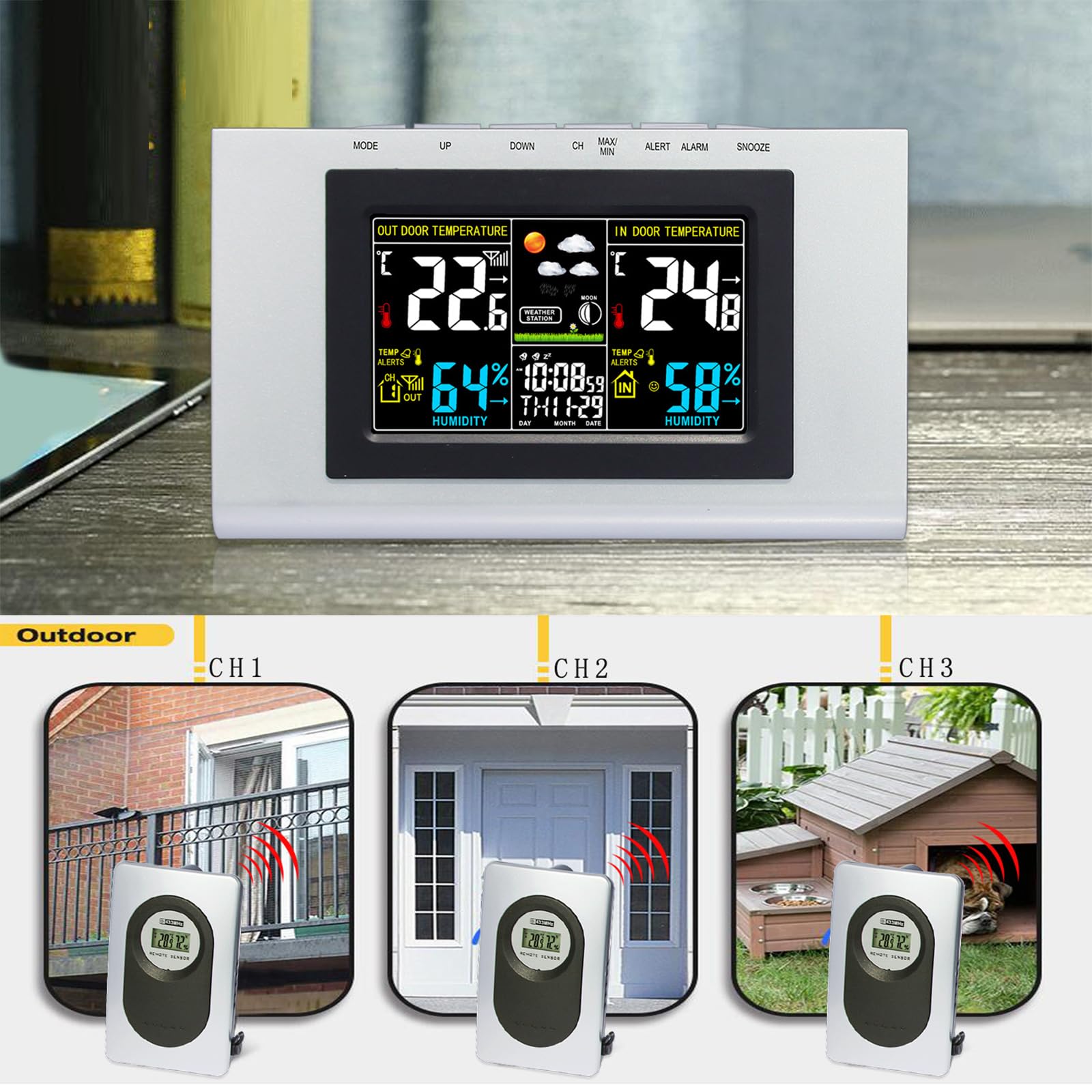 Kunststoff Hygrometer, Thermometer, Hygrometer mit Farbbildschirm für Küche, Weinkeller und Pflanzenpflege, batteriebetrieben