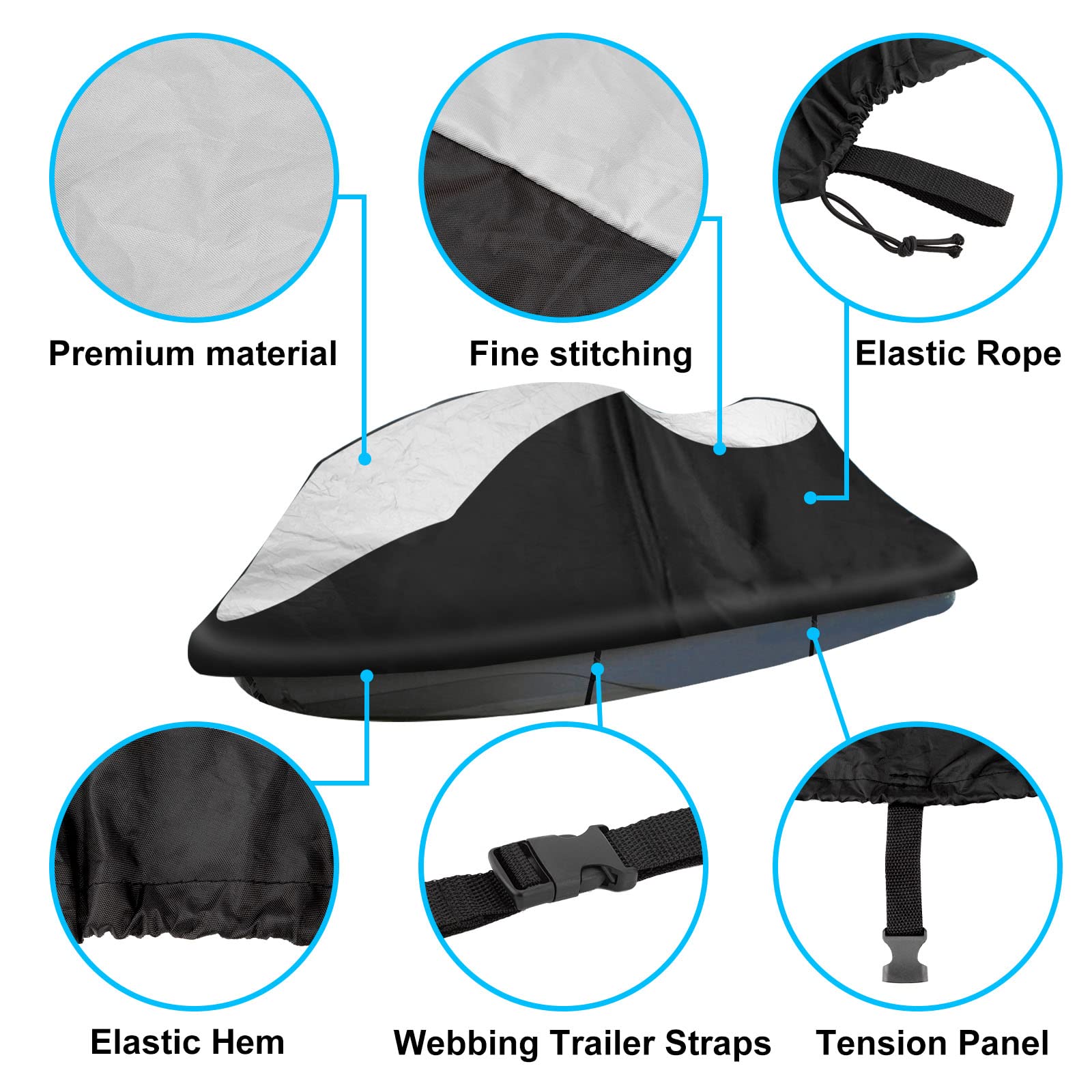 SPORTYOUTH Jet Ski Cover 2 to 3 Seater, Waterproof PWC Trailerable Jetski Replacement Cover Fits Length 116