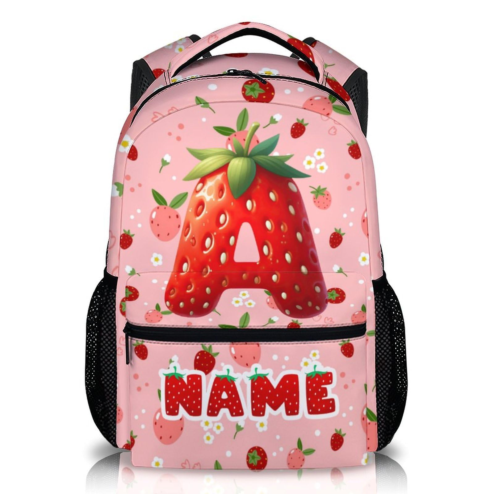 GiftRomance Kids Backpacks, Custom Cute Strawberry Initial Backpack for Children, Personalized Gift for Birthday, Casual Girls Bookbag for Preschool