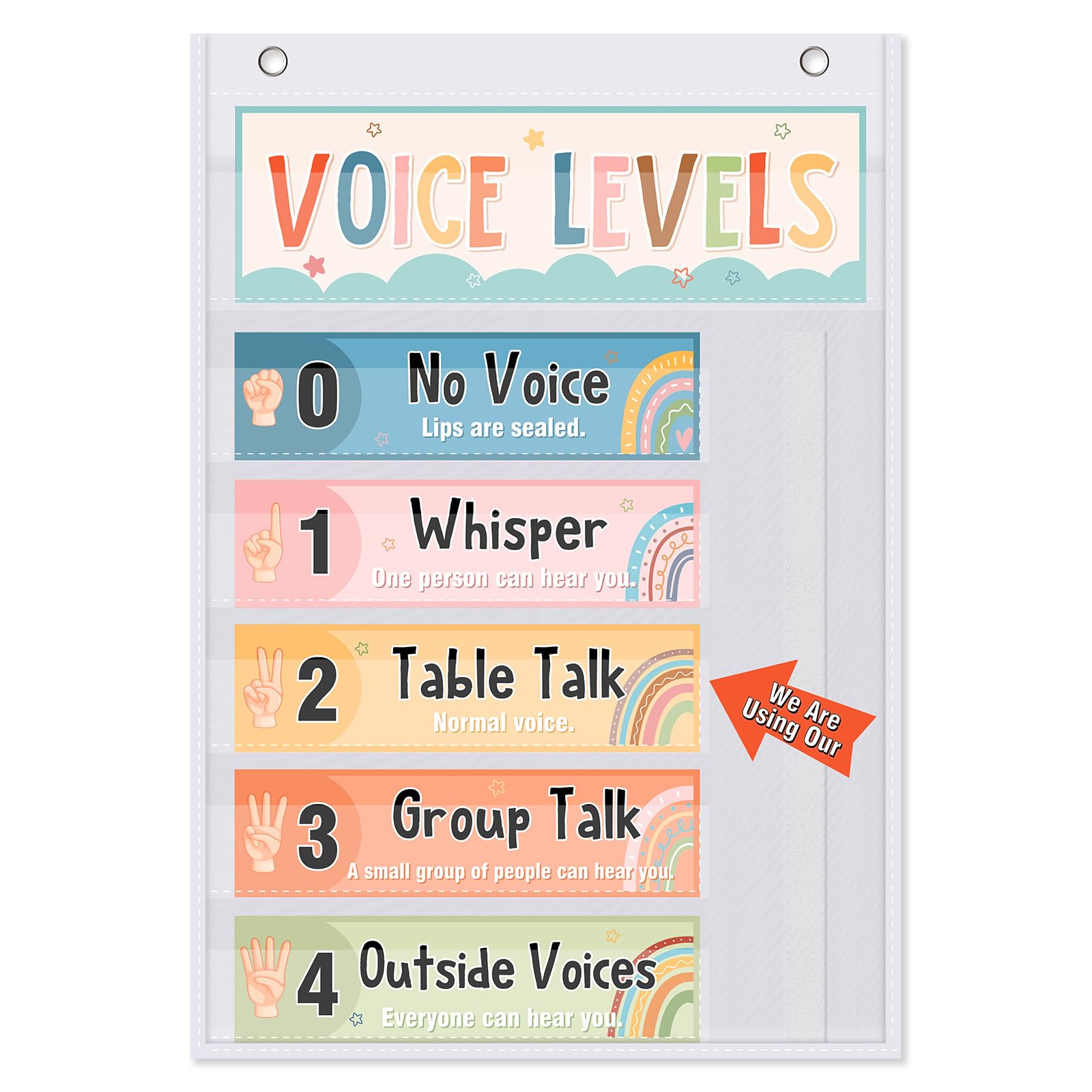 Humyoun Boho Voice Level Chart for Classroom Voice Pocket Chart Classroom Decorations Noise Level Educational Sign School Decorations for Back to