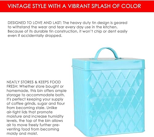 Miniatura 7 de Home Basics Botes de lata y tarro de galletas, turquesa. Ideal para té de cocina, café, azúcar, galletas, alimentos, harina, productos horneados