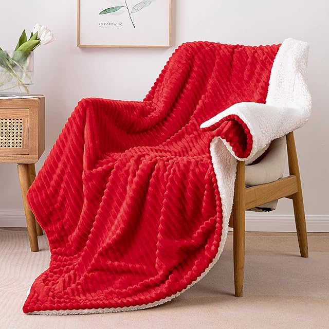 MIULEE Sherpa Fleece Throw Blanket Fluffy Soft Double-Sided Decorative Luxurious Blankets for Sofa Bed Couch Nursery Children Travel/Single Size 125x150cm Red