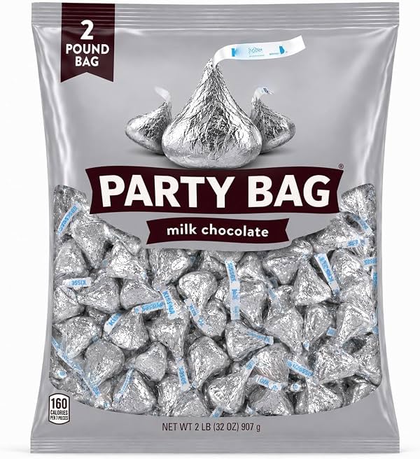 Besos de Chocolate con Leche Clásico Envueltos en Papel Plateado - 2 libras aproximadamente 180 piezas de dulces de chocolate envueltos individualmente - Ideal para picar y compartir con familia y amigos - Dulces de Halloween, dulces a granel envueltos individualmente, ideal para fiestas y regalos (Paquete de 180)