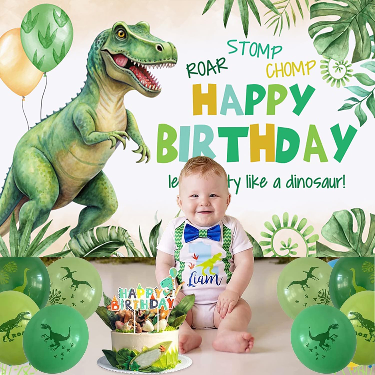 Telón de Fondo de Dinosaurio para Cumpleaños 3.6x2.5m, Dibujos Animados Selva Tropical Tyrannosaurus Rex Tema Fondo de Fotografía Niño Niña Cumpleaños Fiesta Decoración Accesorios de Estudio
