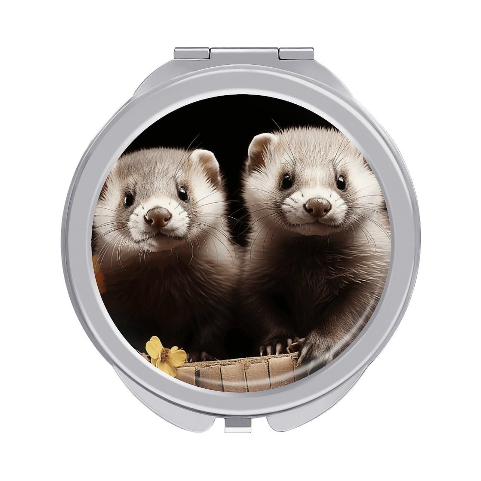 VstaDank Ferrets Travel Makeup Mirror Cute Compact Mirror for Women 1X/2X Magnifying Metal Pocket Makeup Mirrors Folding Round Makeup Mirrors for Handbag Wallet & Gift