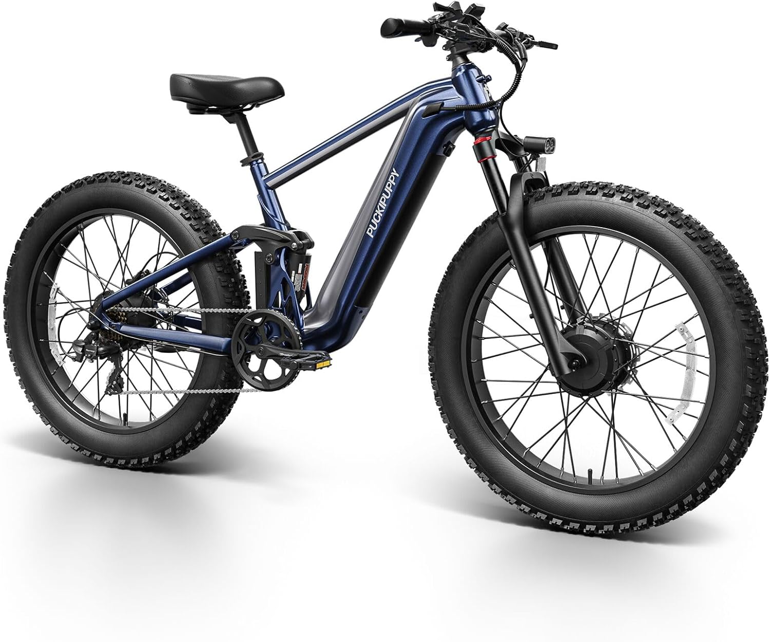 PUCKIPUPPY Dual Motor Electric Bike for Adults 1600W, 48V 20AH Battery with Torque Sensor, Full Suspension, 26" Fat Tire, 28MPH, 80 Mile Range, 8 Speed Mountain Electric Bicycle Golden Retriever Pro