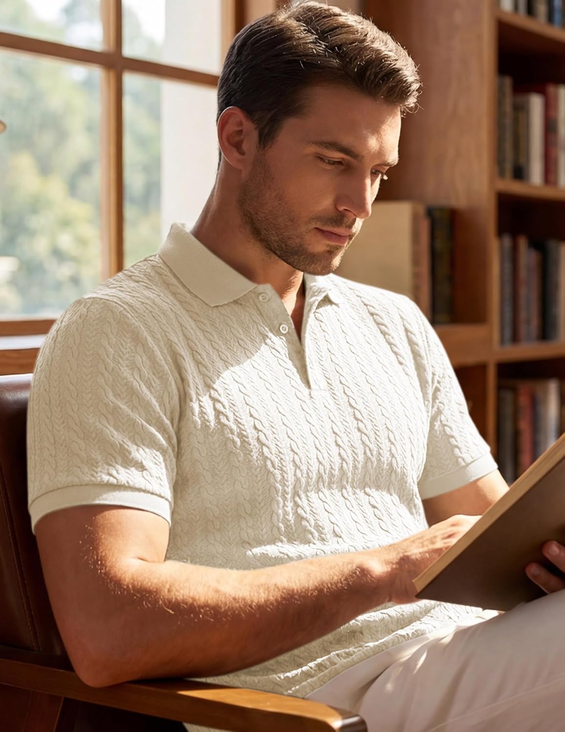 JMIERR Men's Polo Shirt Casual Knit Ribbed Textured Short Sleeve T Shirt Stretch Golf Shirt Summer Vacation Beach Shirts - Image 5