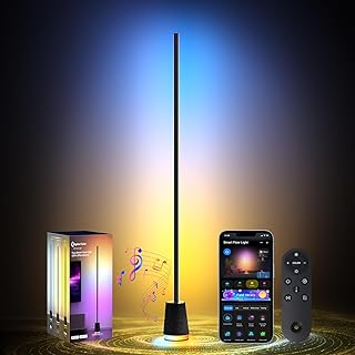 Lanmonlily Corner Floor Lamp, 1600lm RGB Corner Lamp, with Bluetooth Speaker and White Noise, Compatible with Alexa & Google, 16 Million DIY Colors, Sync with Music, for Bedroom &Living Room