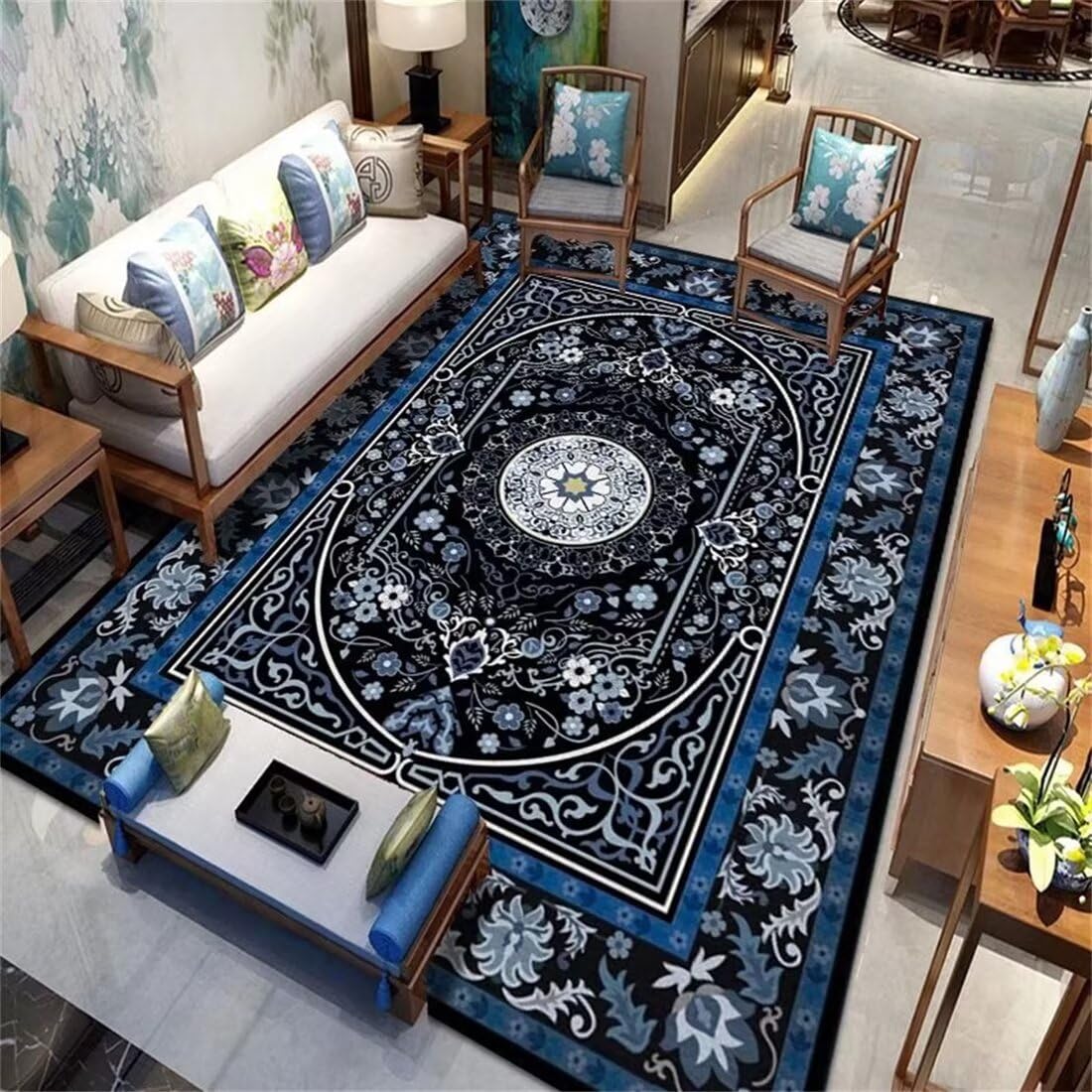 Tapis antidérapant extérieur durable motif végétal pour terrasse 60x90