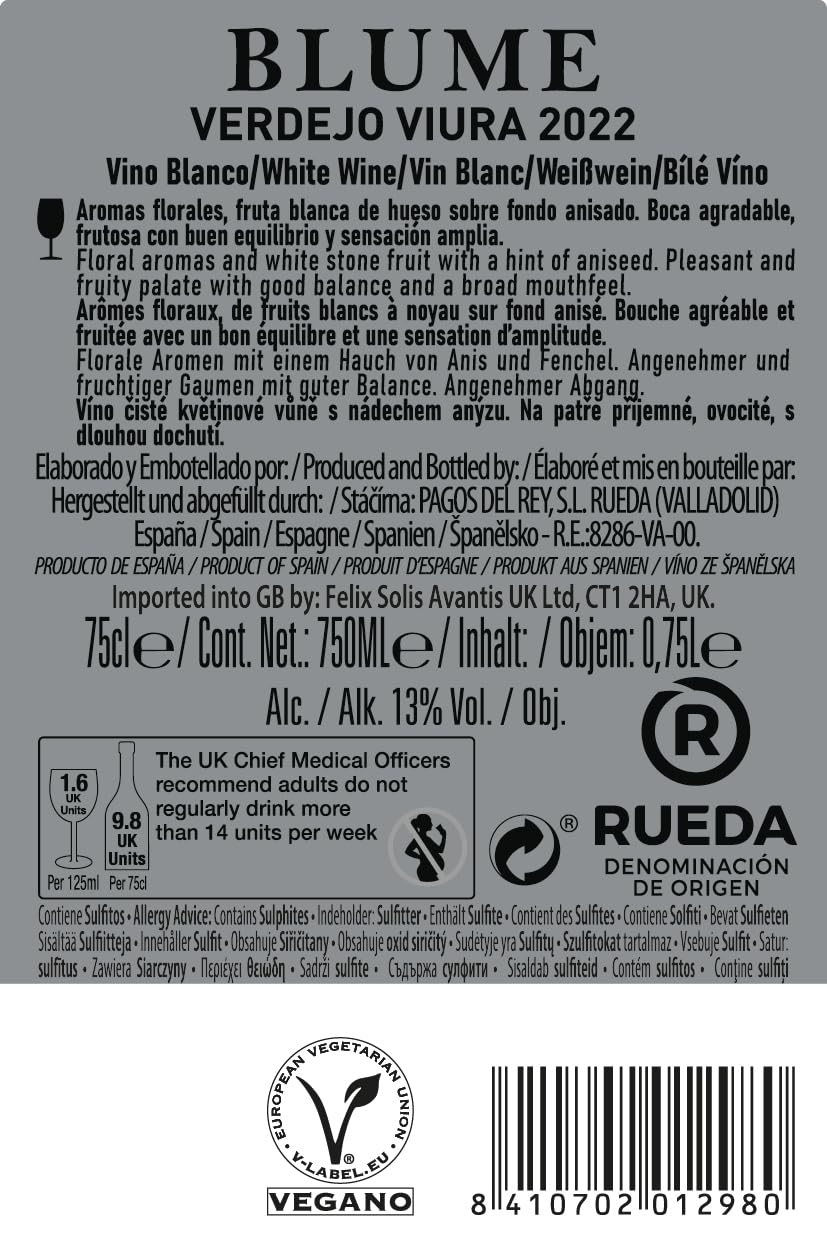 Blume Viura Verdejo Blanco D.O. Rueda - Paquete de 6 x 750 ml - Total: 4500 ml