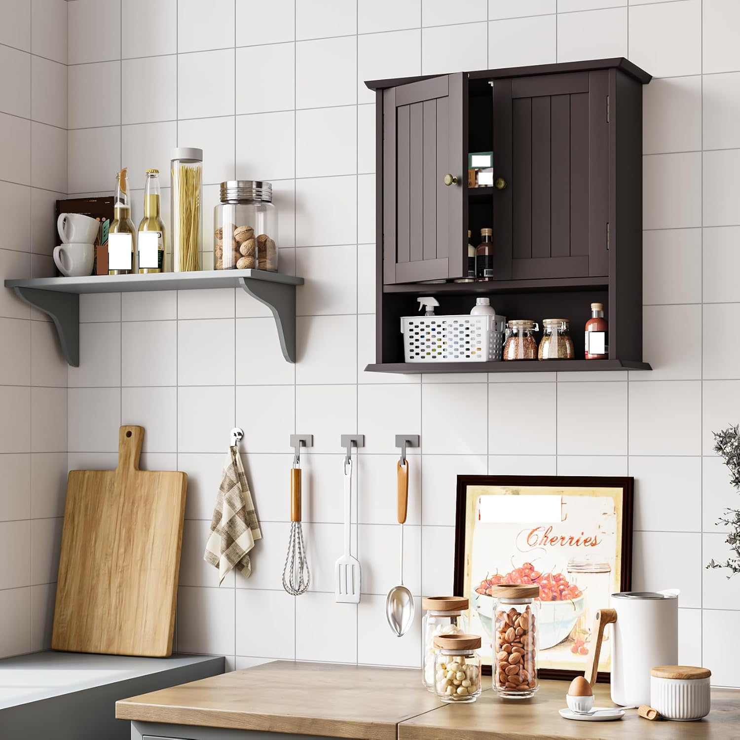 bathroom wall cabinet, over the toilet storage cabinet with 2 doors and adjustable shelf, wooden medicine cabinet wall mounted, room space saver for bathroom kitchen bathroom cabinet-brown