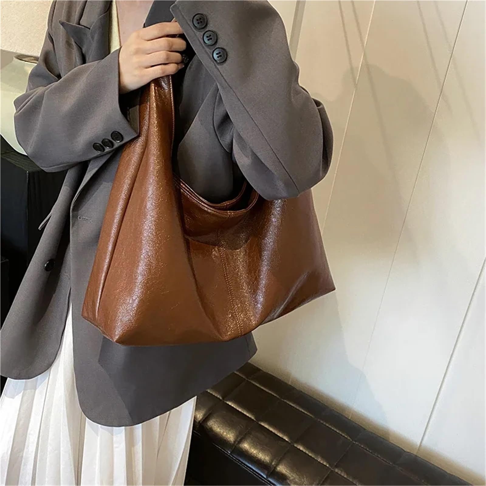 Bolso grande de cuero para mujer Bolsos grandes de piel sintética for mujer, tipo bandolera, for el invierno