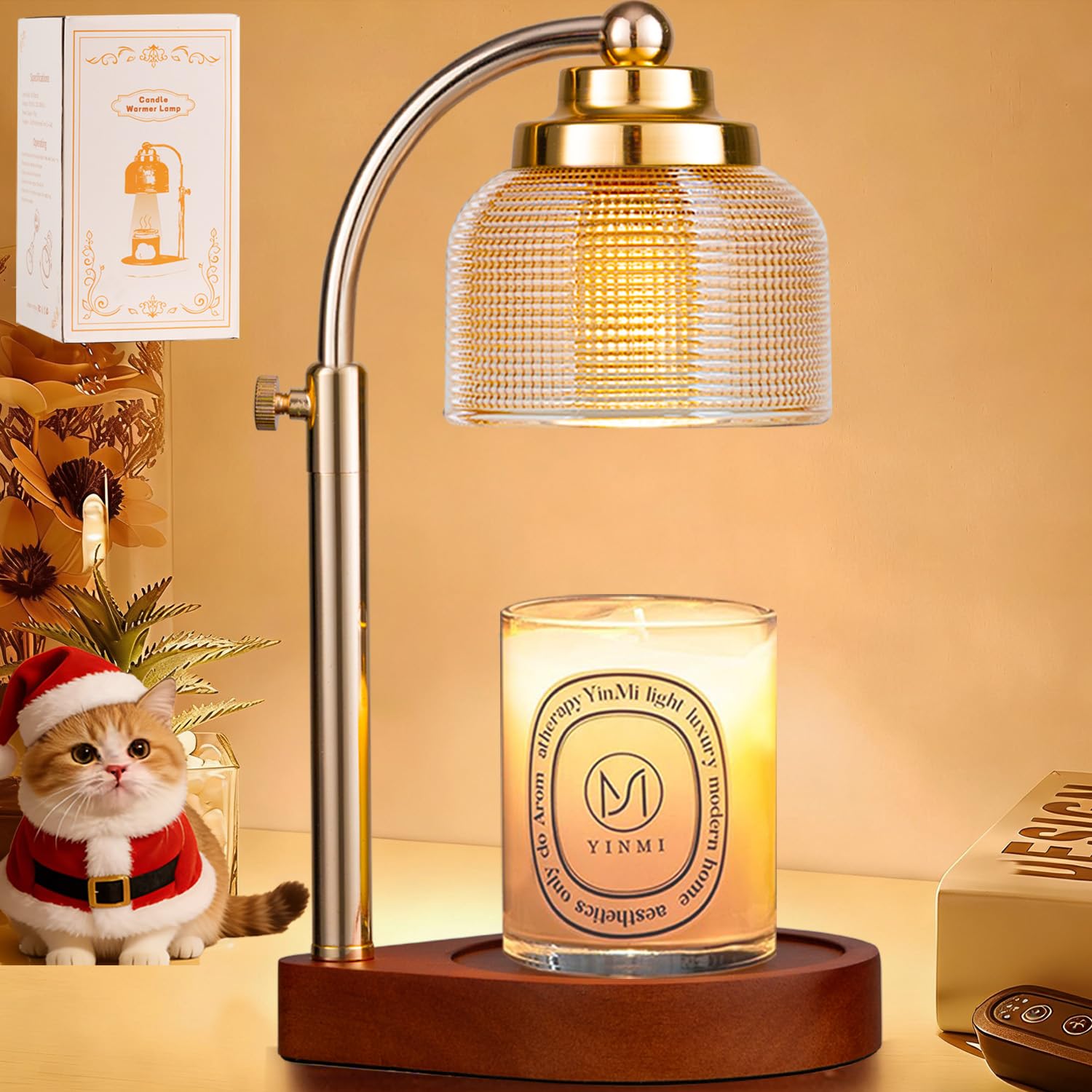 Lámpara calentadora de velas con temporizador y regulador, altura ajustable, aroma en cuestión de minutos, el mejor regalo para mujeres y madres, calentador de cera para velas en tarro con 2 bombillas