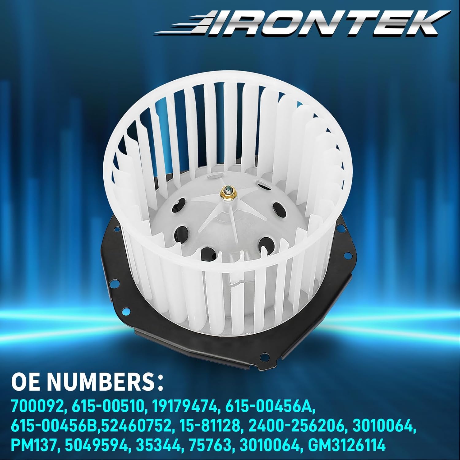 IRONTEK 700092 HVAC Blower Motor with Fan Cage for Chevy Astro Blazer S10 Corvette Camaro, for GMC Safari Sonoma Jimmy, for Buick Electra Lesabre, for Oldsmobile Bravada, for Isuzu Hombre 615-00510