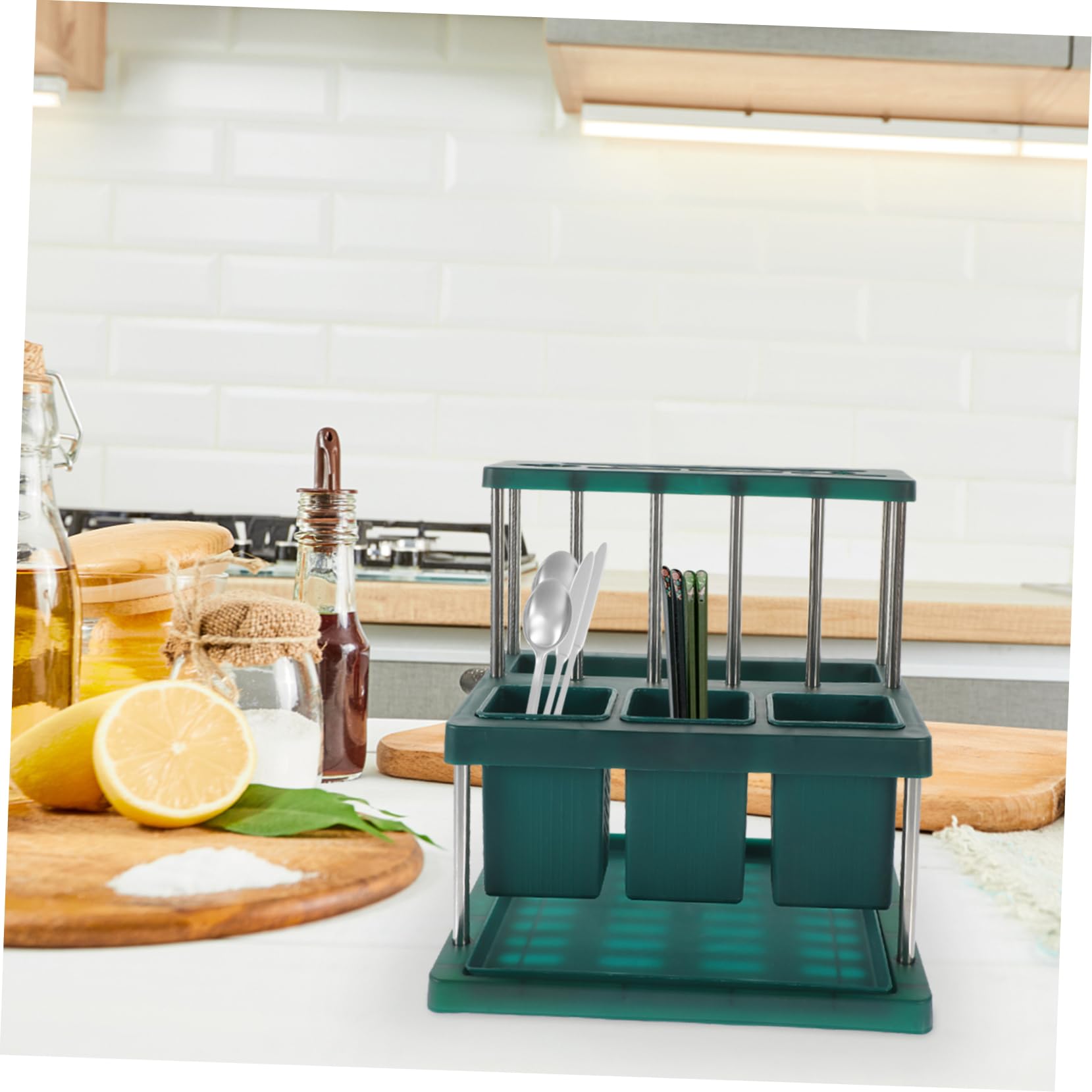 SOLUSTRE Cutlery Holder Utensil Organizer Silverware Storage for Kitchen Counter Separated Design for Access Stylish Kitchen Decor and