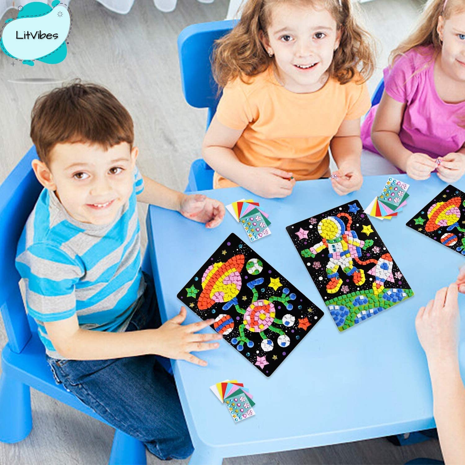 LitVibes Mosaic Sticker Creative Art DIY Set Foam Handmade Sticky Art Crafts Kits Multi Color for Kids/Teenagers- Set of 2 (Random Designs) 2