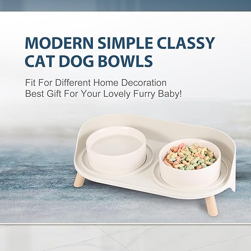 Miniatura 6 de Juego de cuencos elevados para comida y agua para gatos, platos de cerámica elevados con soporte antideslizante y protector contra salpicaduras para