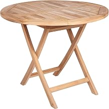 Riess Ambiente Solid Empire Teak Garden Table 90 cm Teak Wood Round Foldable Outdoor Table Garden Table Balcony Table