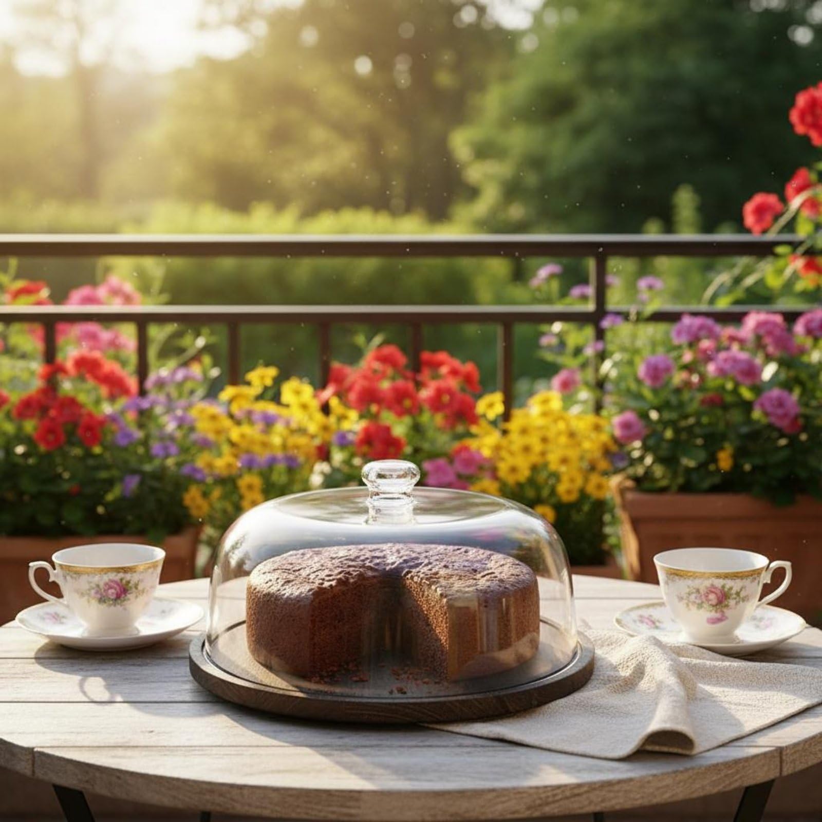 Alzata Trasparente per Torte Piatto Torta Vassoio Dessert Campana con Base in Legno Rotante E Cupola in Acrilico per Presentare Dolci E Antipasti, Stile 2