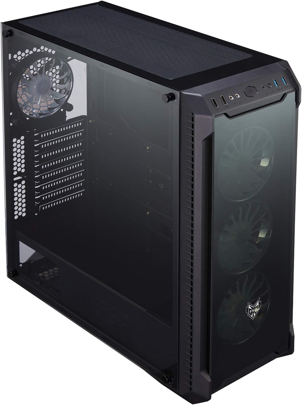 FSP E-ATX Mid Tower PC Gaming Case with 2 Tempered Glass Panels, 4 Addressable RGB Fans, ASUS & MSI Motherboard Sync (CMT520 Plus)