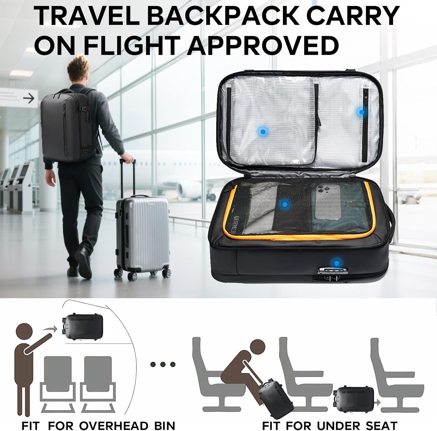 BANGE Travel Backpack with 15.6 Inch Laptop Compartment & TSA Lock for Men and Women, Water-Resistant Large Carry-On, Flight Approved,Black - Image 2