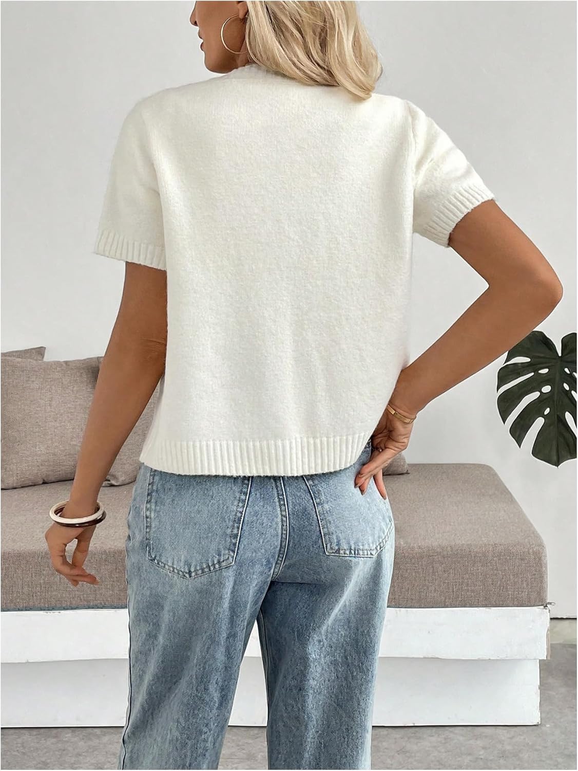 Verdusa Floral Embroidery Cozy Short Sleeve Sweater for Women Button Up Lightweight Cardigans - Image 2