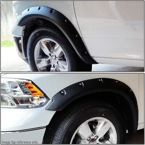 Miniatura 7 de Auto Dynasty Guardabarros compatibles con Dodge Ram Truck 1500 09-23, juego de bengalas de rueda con bolsillo remachado textura mate, estilo negro,