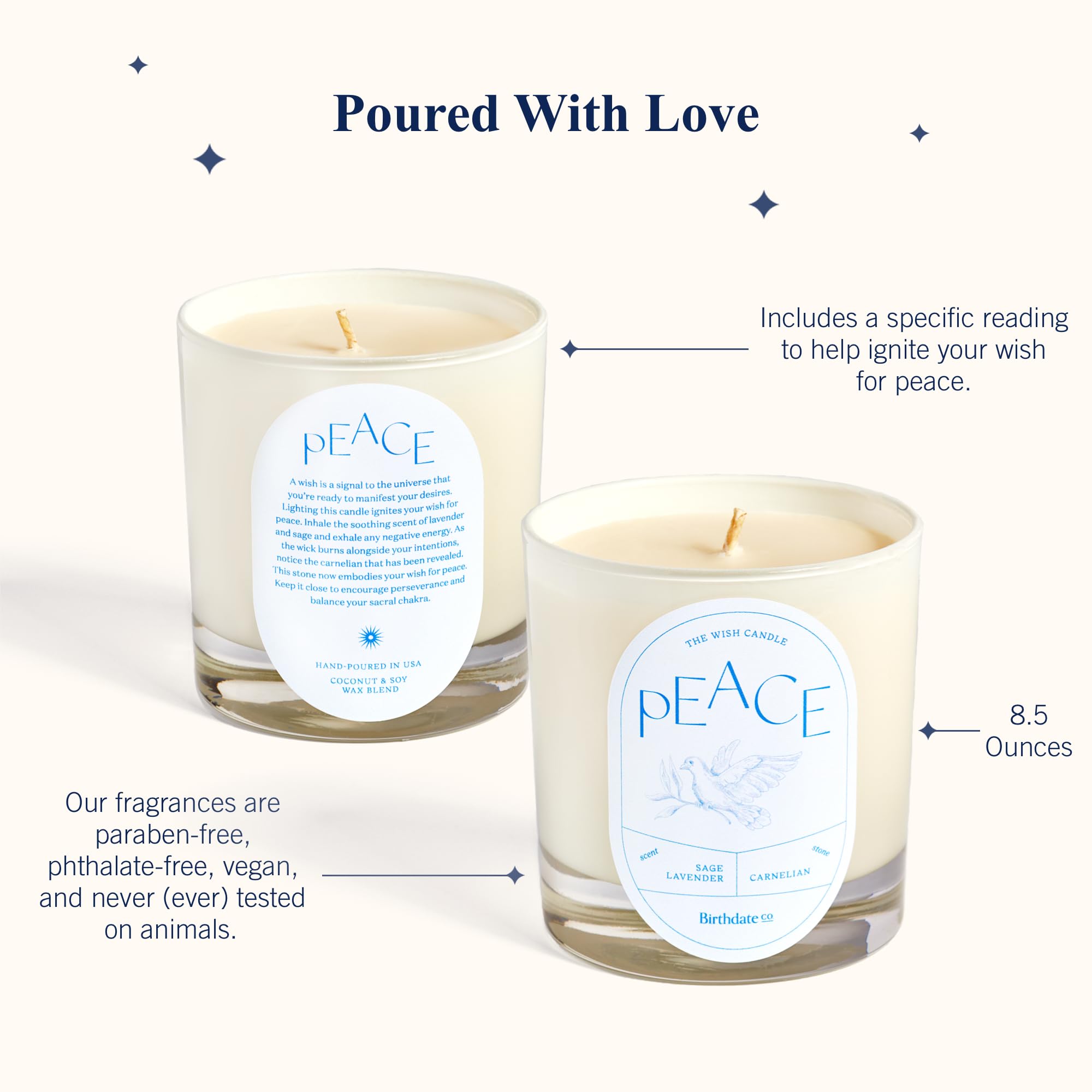 Vela Wish – Peace – por Birthdate Co. – 8.5 onzas