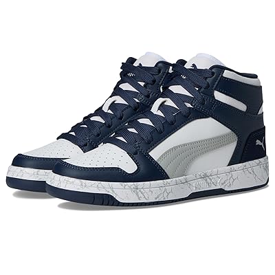 PUMA Kids Rebound Layup (Big Kid) Kids Shoes Puma White/Flat Light Gray/Club Navy