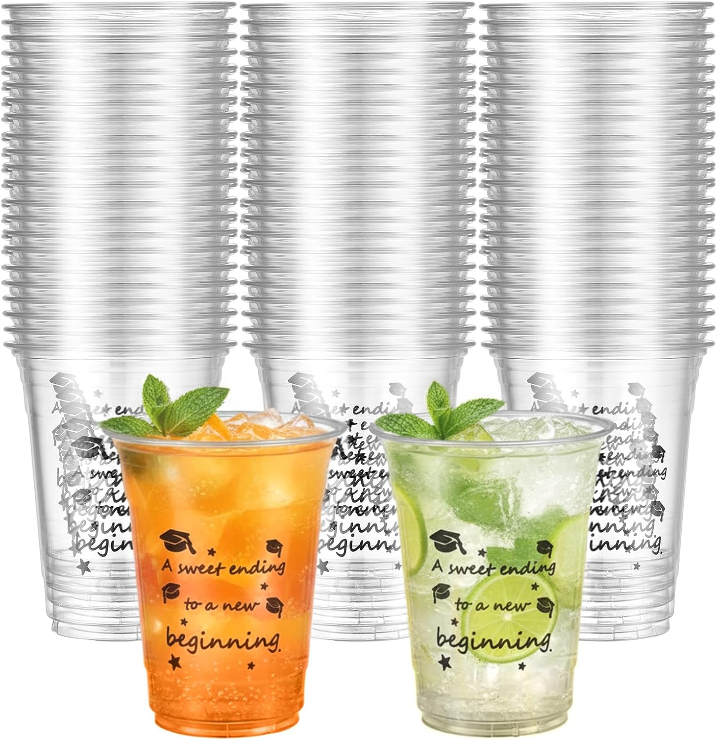 100 Pcs 16 oz Graduation Cups 2026 Disposable Plastic Graduation Cups a Sweet Ending to a New Beginning Congrats Grad Drinkware for Grad Party Supplies Celebration Tableware Decorations