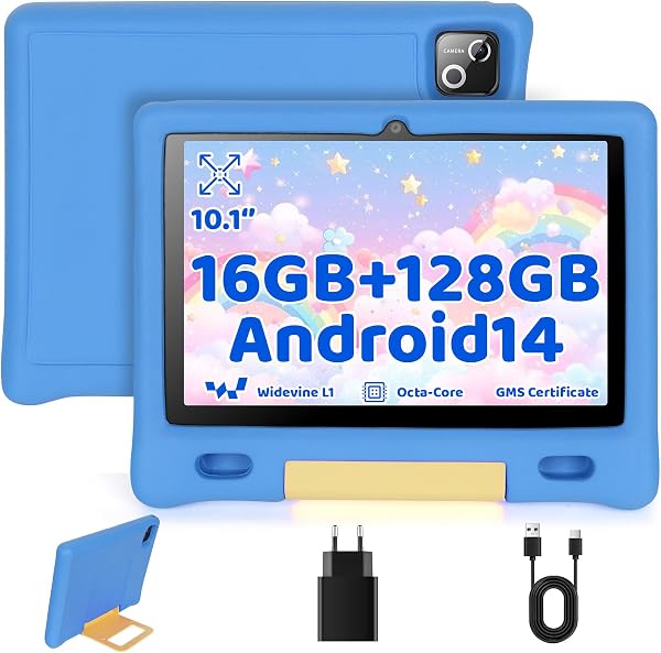Generico Kids Tablet with Octa-Core Processor, 16GB RAM, 128GB ROM and 1TB TF Slot; 10 Inch Tablet with Android 14, Wi-Fi 6/Bluetooth 5.3, Widevine L1, 5000mAh Battery - 1