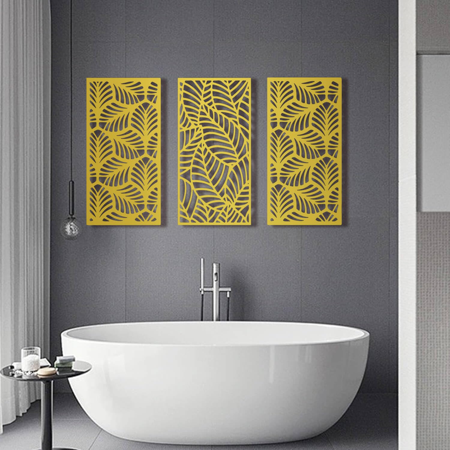 Décoration murale métal moderne 3 panneaux suspendus style bohème or pour chambre