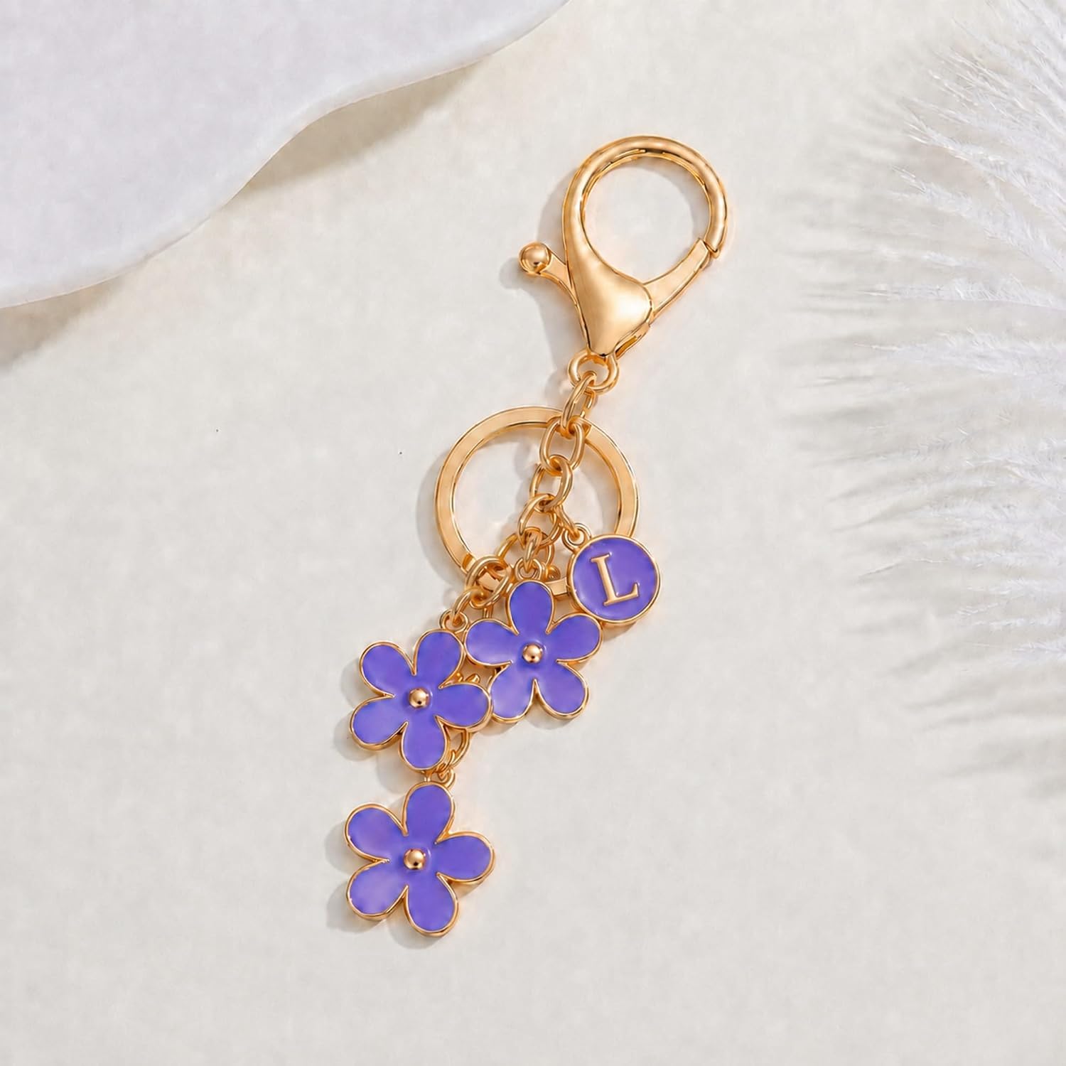 Initial Flower Keychains Letter A-Z Cute Bag Charm for Women Purse Charms image 2