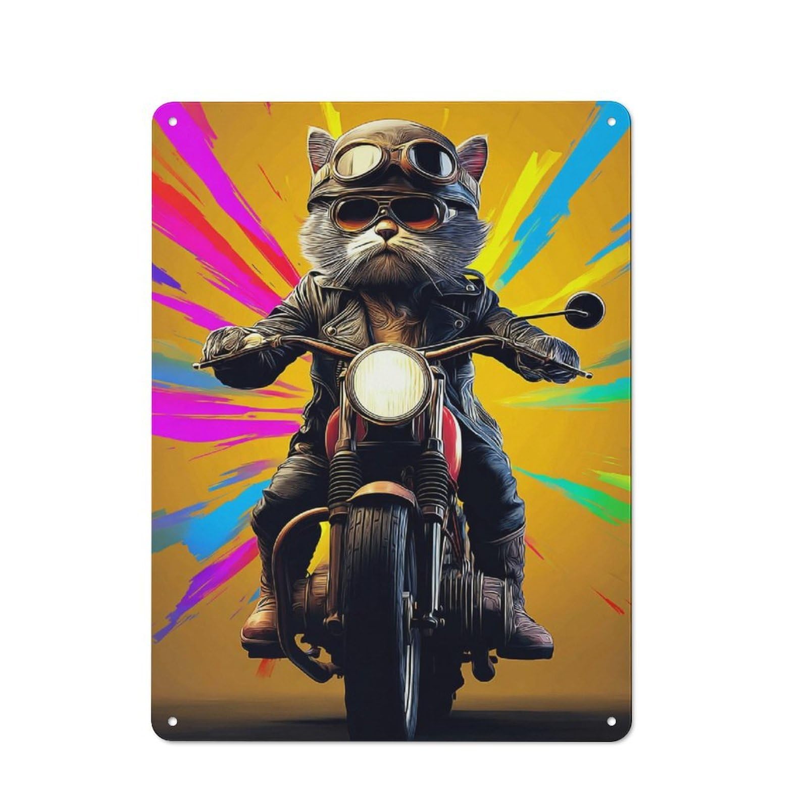 Junmoney Rider Cat On Motorcycle Rustic Metal Sign 40X30cm For Garage Wall, For Everyday Room Decor With A Rustic Look