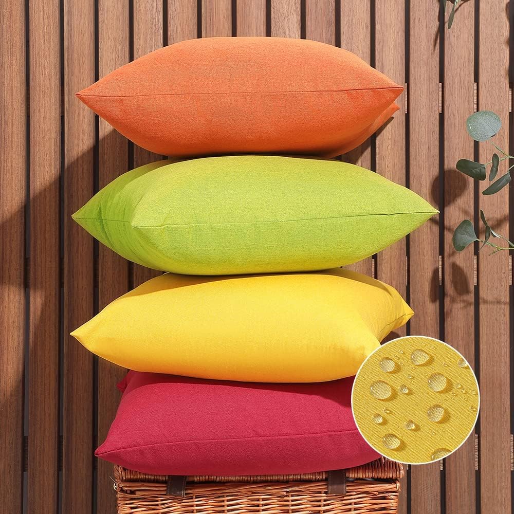 WEMEON Outdoor Waterproof Pillow Covers18x18in Set of 4, Solid Color Pillows Decorative Square Patio Furniture Pillows for Couch Patio Balcony Tent Garden(Orange/Teal) (16“x16”, red/Green)