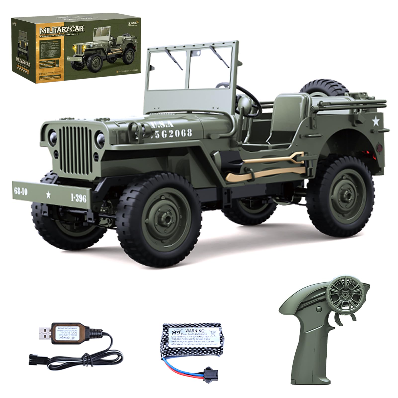 Remote Control Car, 2.4Ghz 4WD Off Road RC Jeep Rock Crawler Vehicle with Linked Lights, 1:10 Scales All Terrain Remote Control Trucks RTR Hobby RC Car for Teen Adults