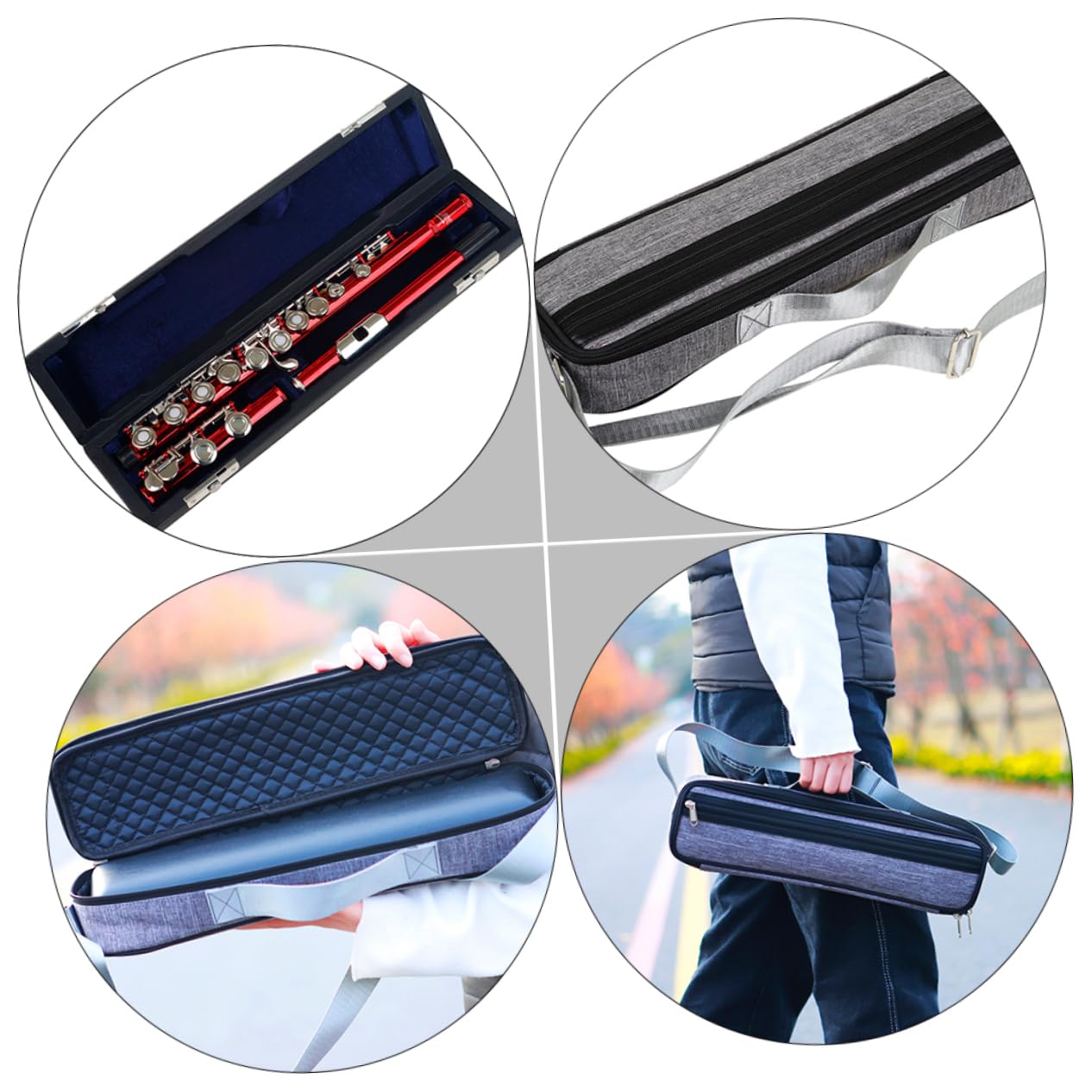 ABOOFAN Juego de Bolsas y Caja para Guardar Flautas de 16/17 Agujeros, Bolsa de Oxford Acolchado, para Llevar a Mano Hombro, Set Práctico para Instrumentos de Viento