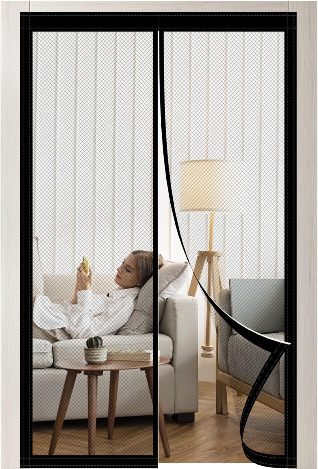 Magnetic Fly Screen Window Screen 89 x 230 cm Anti Insect Screen Door Automatic Closing for Kitchen/Living Room/Bedroom Black