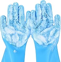 Pecute Silicone Pet Grooming Gloves: Heat-Resistant 3000 High-Density Teeth for Dogs Cats Bathing Massaging Blue