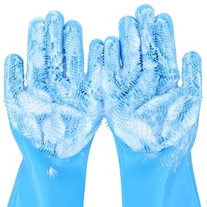 Pecute Pet Grooming Gloves - Heat Resistant Silicone Gloves with High-Density Teeth Enhanced Five Finger Design for Bathing