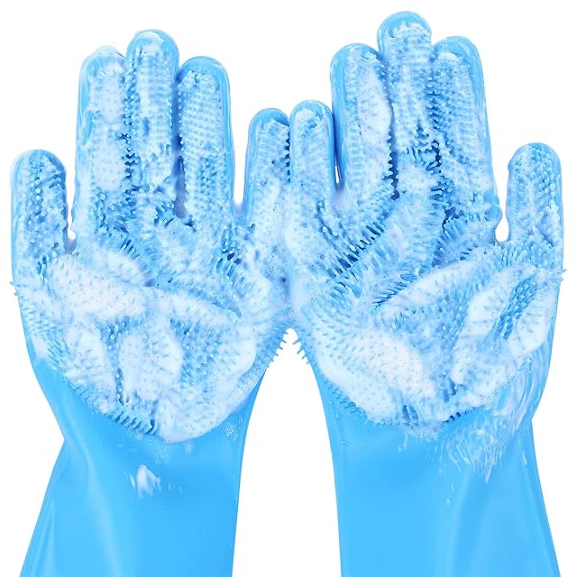 Pecute Pet Grooming Gloves - Heat Resistant Silicone Gloves with High-Density Teeth Enhanced Five Finger Design for Bathing