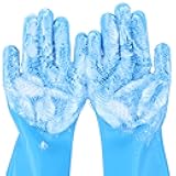 Pecute Pet Grooming Gloves - Heat Resistant Silicone Gloves with High-Density Teeth, Enhanced Five Finger Design for Bathing and Massaging Dogs and Cats, Blue