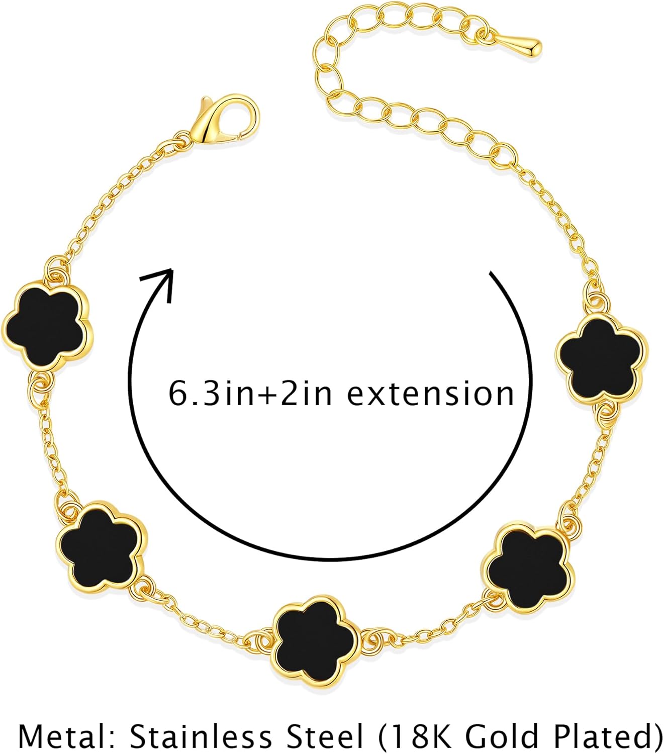 Clover Bracelets for Women Set of 3 Gold Tone Adjustable Four Leaf Lucky Charms Bracelets in White Black Red Trendy Jewelry Gift for Women - Image 4