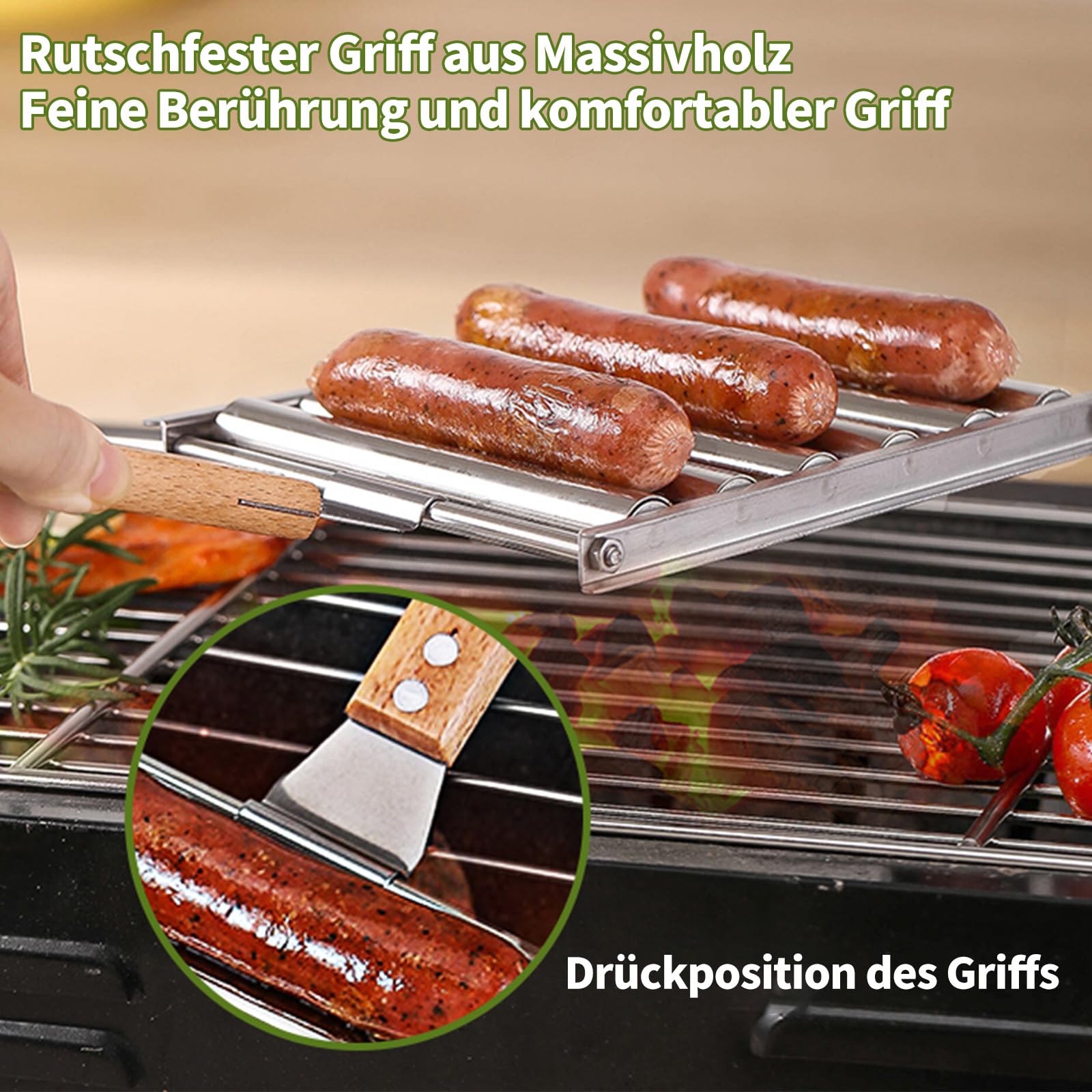 Hot Dog Roller Für Grill, Grill, Hotdog-Roller, Edelstahl-Wurstrollen-Gestell Mit Holzgriff, Grillrollen-Werkzeuge, Grillzubehör Für Den Außenbereich, 24,9 X 18,9 Cm, 2 Stück