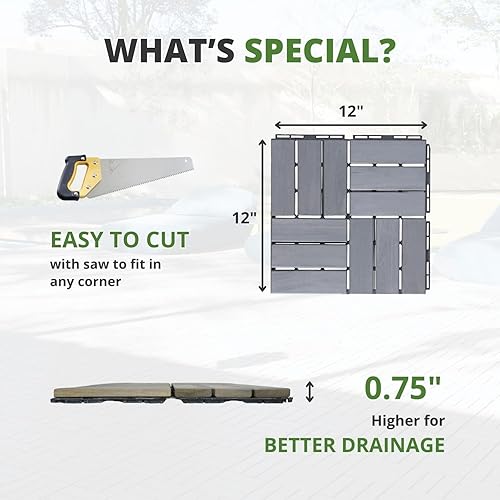 Miniatura 3 de BEEFURNI Azulejos de acacia entrelazados (12 x 12 pulgadas, paquete de 10), azulejos de madera de acacia que se entrelazan al aire libre todo tipo