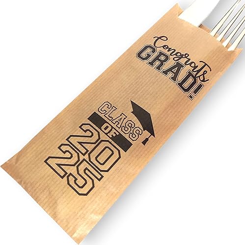 Class of 2025 Graduation Kraft Paper Silverware Bags - Perfect for Graduation Party Supplies 2025 - Grad Party Decor for Home - College - Senior -